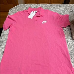 Nike Men's Pink Polo with White Swoosh